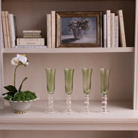 Green Glass French Swirl Champagne Flute Set of 4 - Glass Stem Detail | Bone & Brass