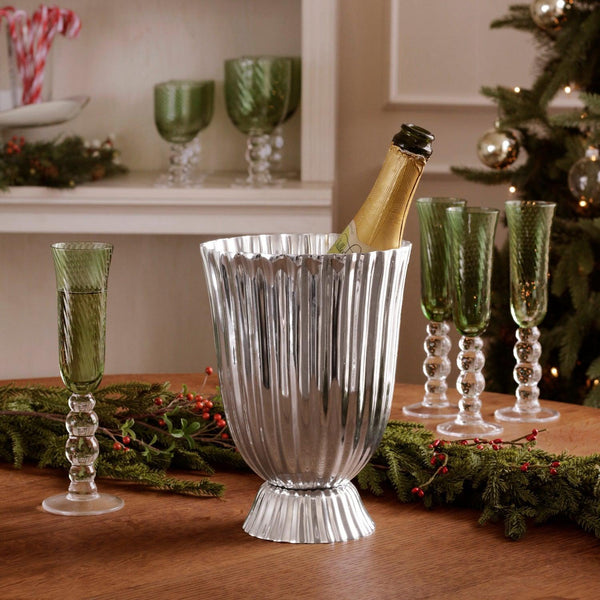 Green Glass French Swirl Champagne Flute Set of 4 - Glass Detail | Bone & Brass