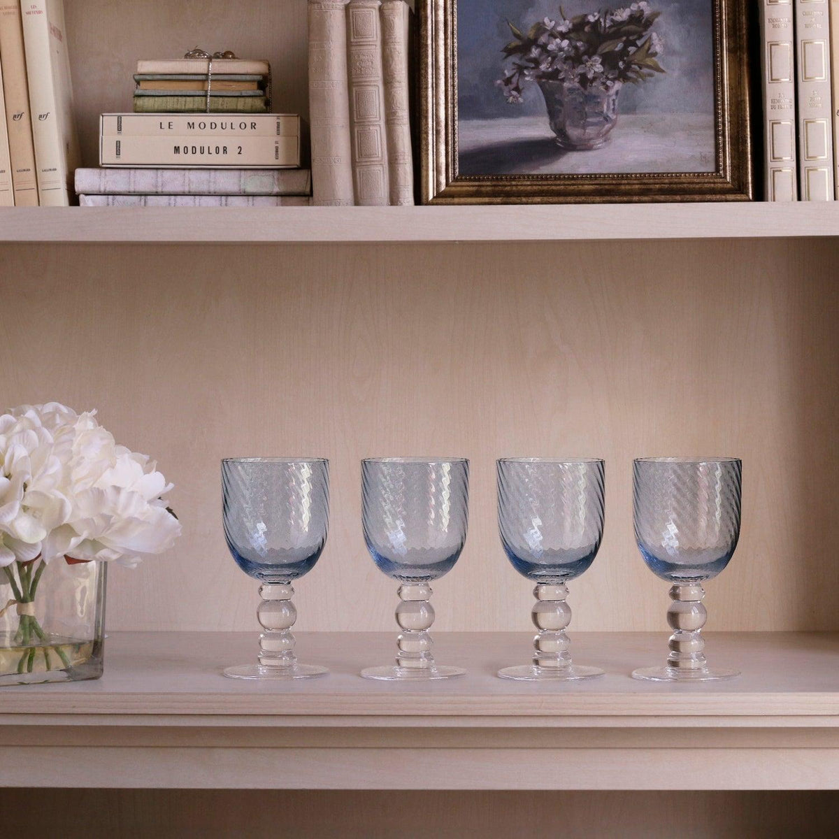 Glass Blue French Swirl Wine Set of 4 - Glass Detail | Bone & Brass
