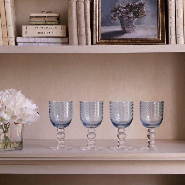 Glass Blue French Swirl Wine Set of 4 - Glass Detail | Bone & Brass