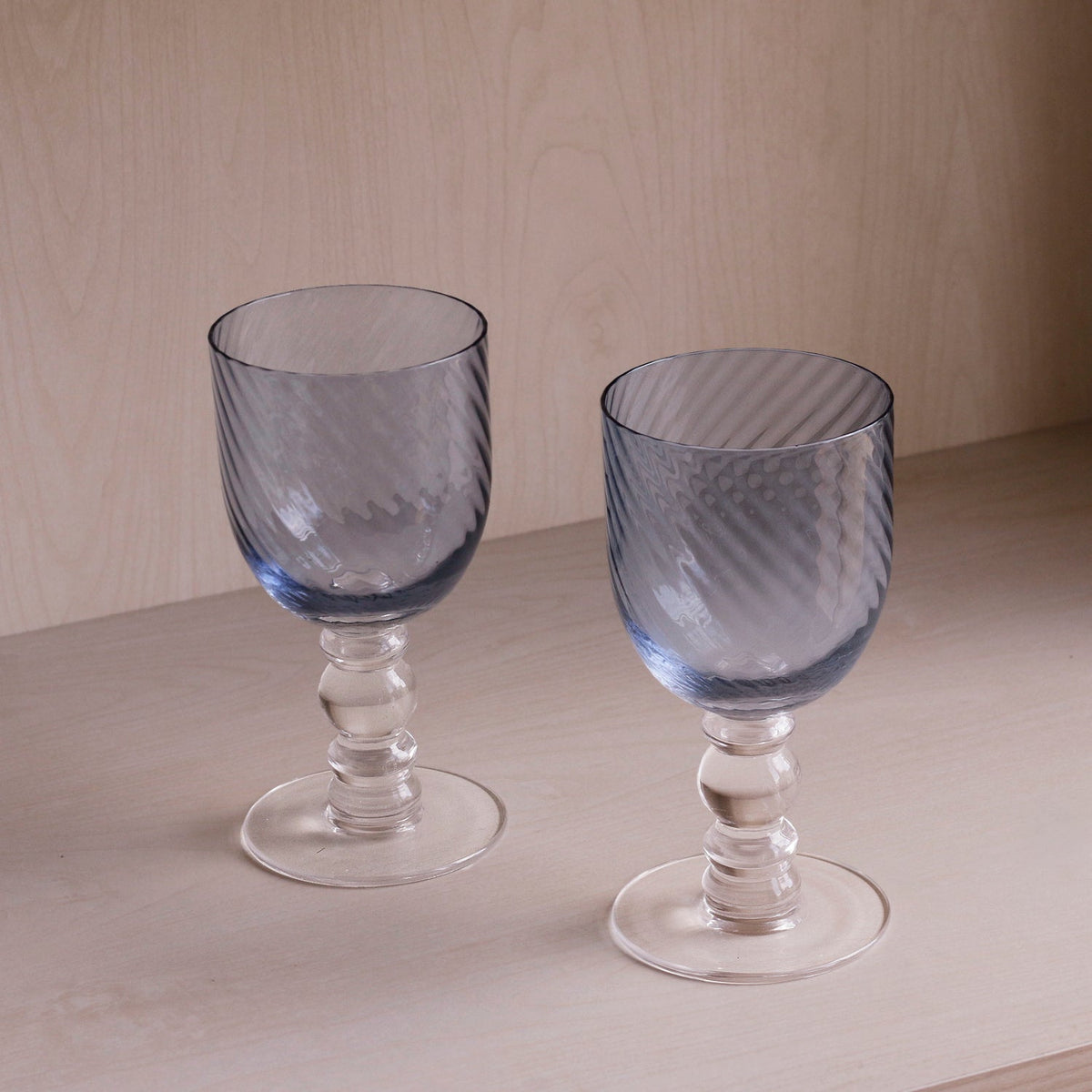 Glass Blue French Swirl Wine Set of 4 - Glass Bowl Detail | Bone & Brass