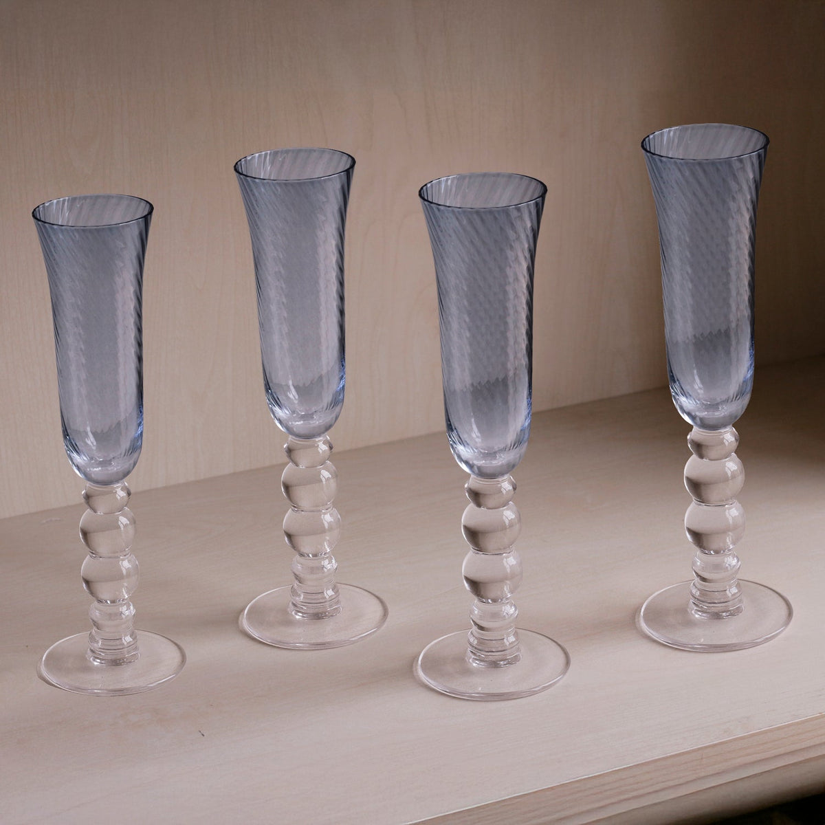 Glass French Swirl Champagne Flute Set 4 (Blue) - Glass Detail | Bone & Brass