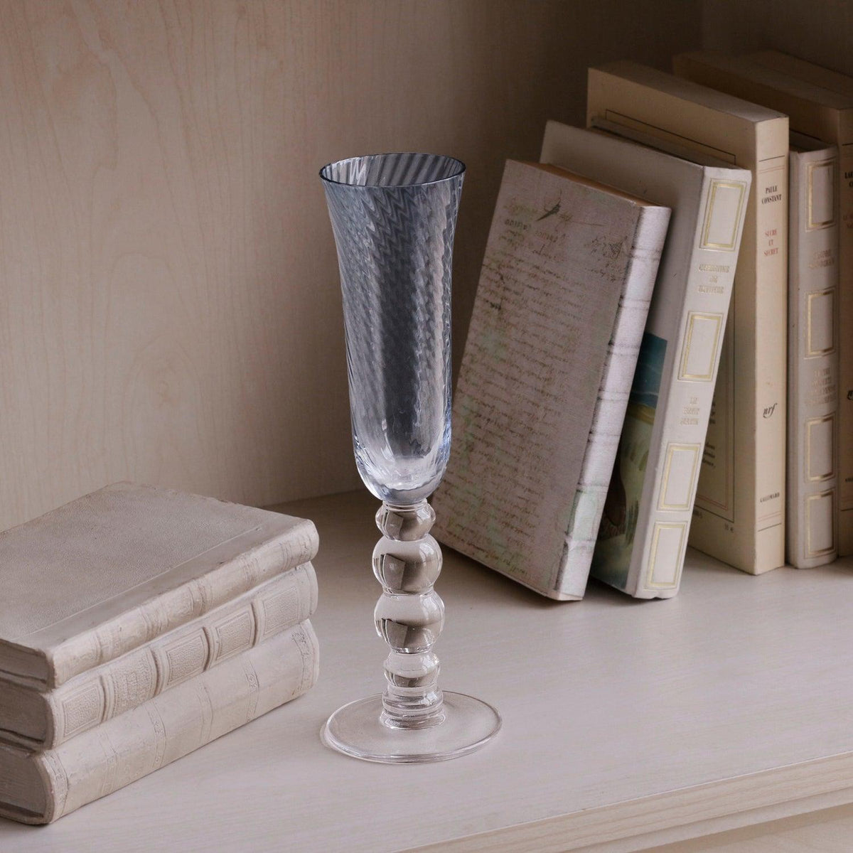 Glass French Swirl Champagne Flute Set 4 (Blue) - Glass Bowl Detail | Bone & Brass