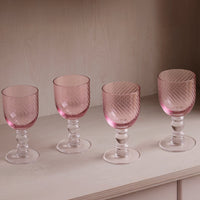 Glass French Pink Swirl Wine Glasses Set of 4 - Glass Stem Detail | Bone & Brass