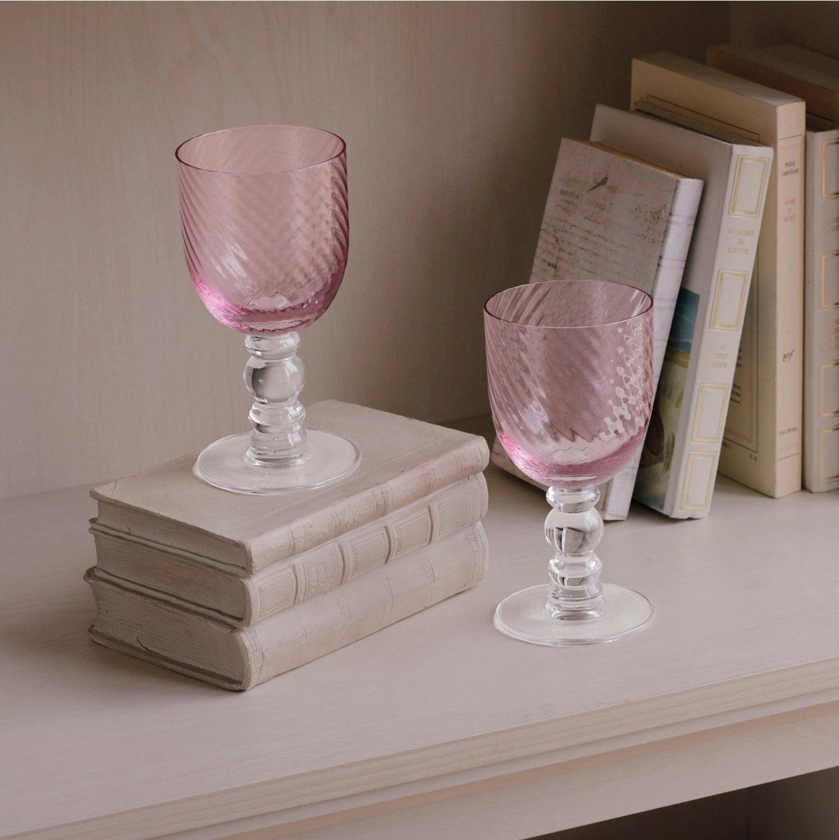 Glass French Pink Swirl Wine Glasses Set of 4 - Glass Bowl Detail | Bone & Brass