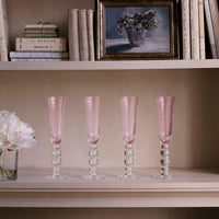 Pink Glass French Swirl Champagne Flute Set of 4 - Glass Bowl Detail | Bone & Brass