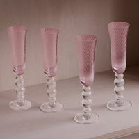 Pink Glass French Swirl Champagne Flute Set of 4 - Glass Detail | Bone & Brass