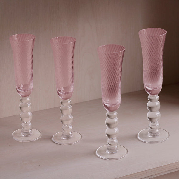 Pink Glass French Swirl Champagne Flute Set of 4 - Glass Detail | Bone & Brass