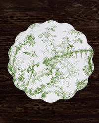 Vida Chinoiserie Reversible Round Placemats Set 4 Green & White
