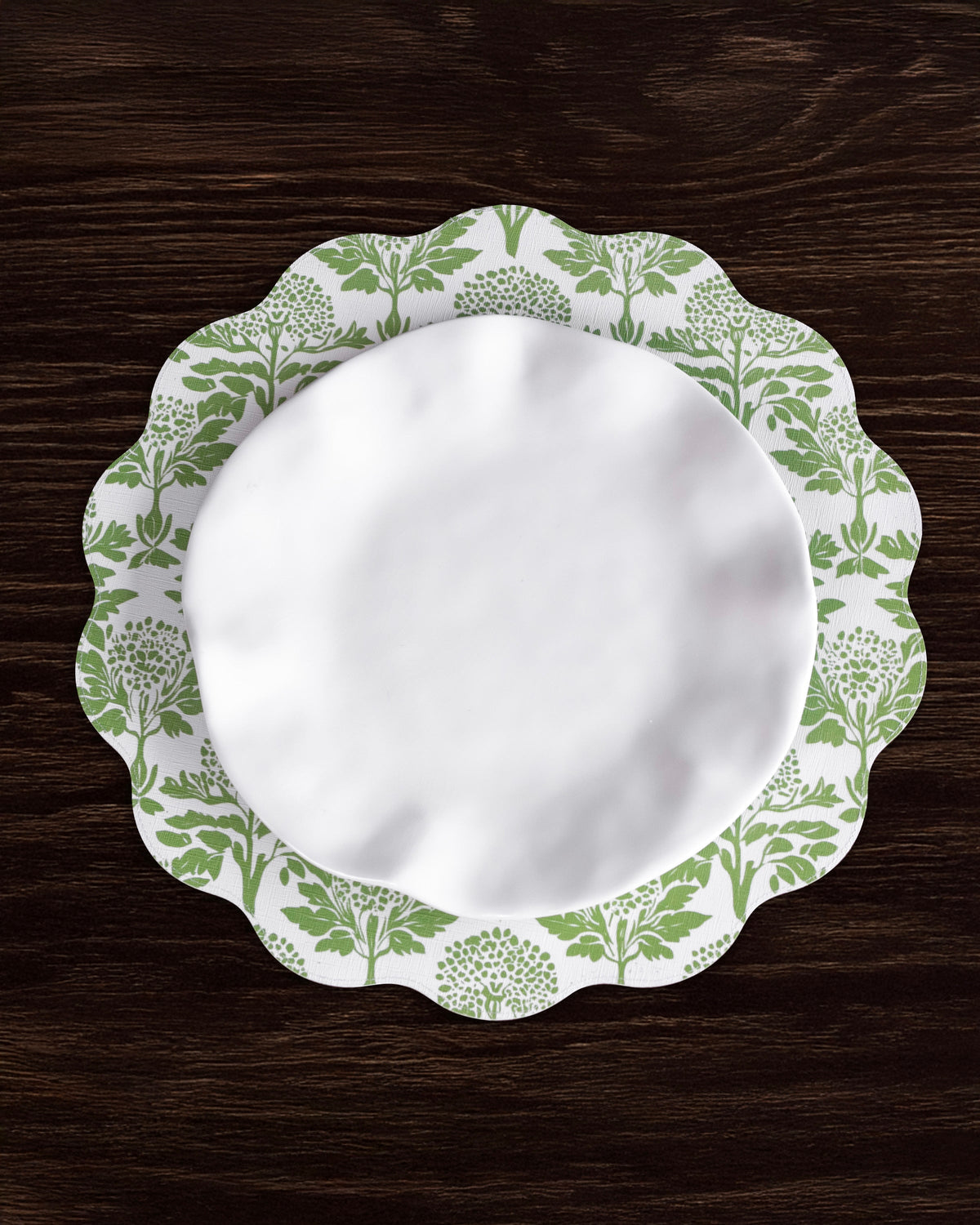 Vida Chinoiserie Reversible Round Placemats Set 4 Green & White