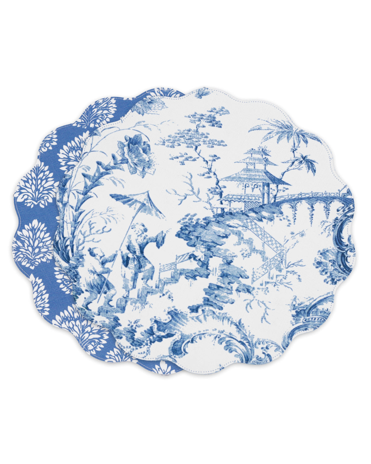 Vida Chinoiserie Reversible Round Placemats Set 4 Blue & White