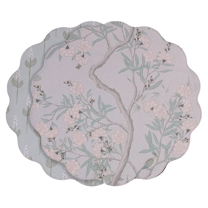 Chinoiserie Reversible Round Placemats Set 4 Light Teal & White
