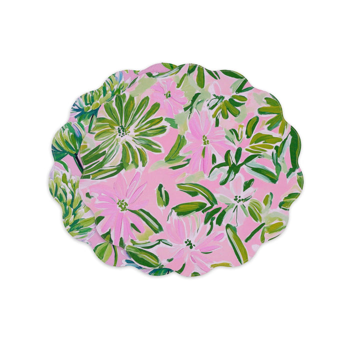 Vida Hydrangeas & Daisies Reversible Round Placemats Set 4 Pink & | Bone & Brass