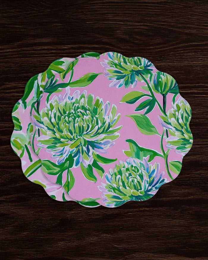 Vida Hydrangeas & Daisies Reversible Round Placemats Set 4 Pink &