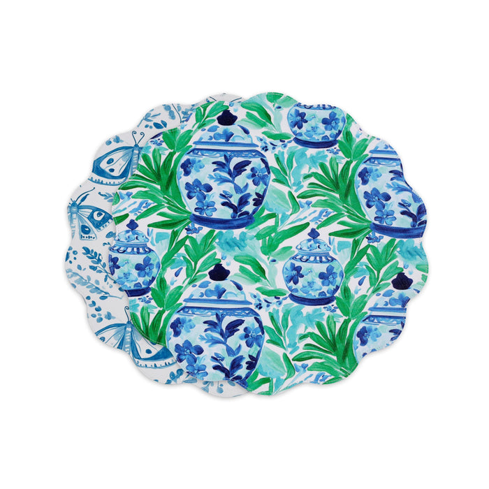 Vida Ginger Jar & Butterflies Reversible Round Placemats Set 4 Blue & | Bone & Brass