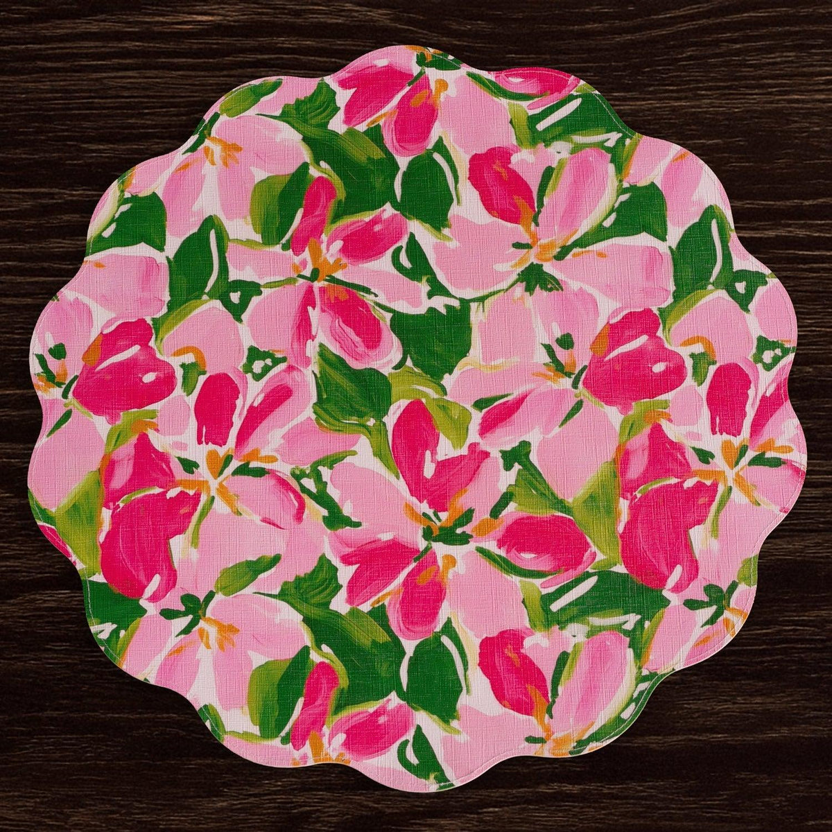 Vida Butterflies & Flowers Reversible Round Placemats Set 4 (Pink & - Placemat Side View | Bone & Brass