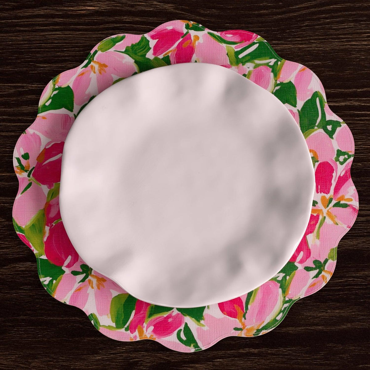 Vida Butterflies & Flowers Reversible Round Placemats Set 4 (Pink & - Placemat Detail | Bone & Brass