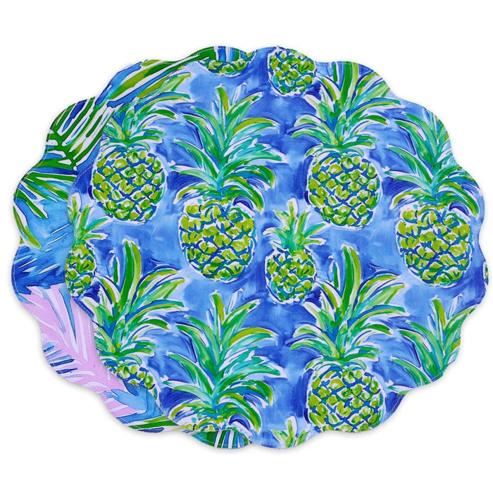 Pineapples & Palms Reversible Round Placemats Set of 4 | Bone & Brass