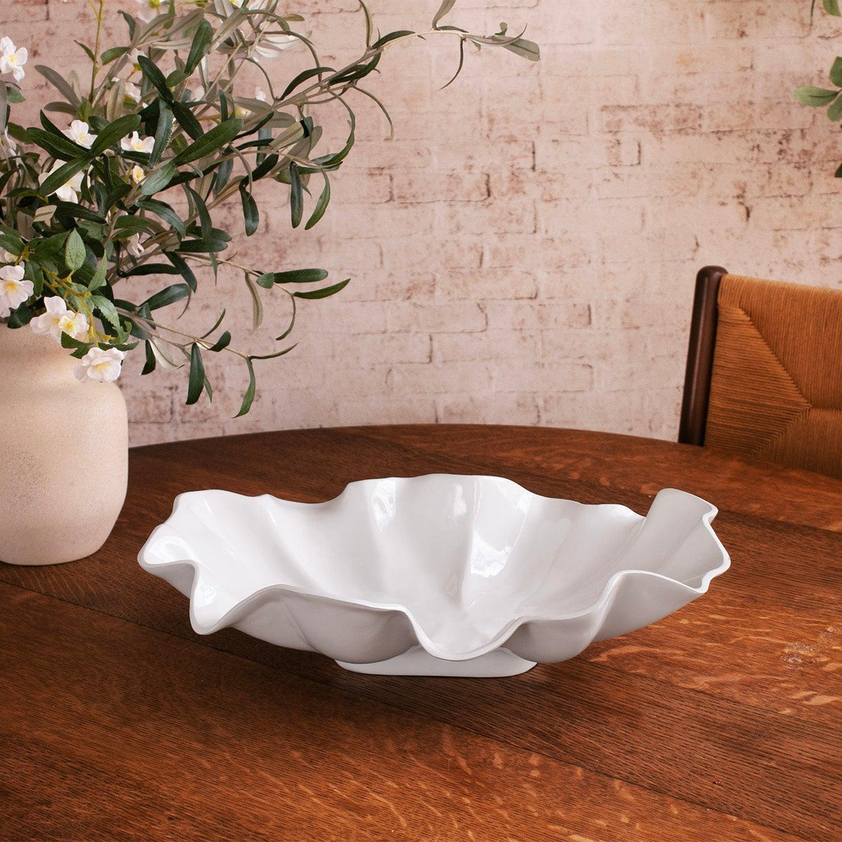 White Havana Aries Large Serving Bowl - Bowl Top View | Bone & Brass
