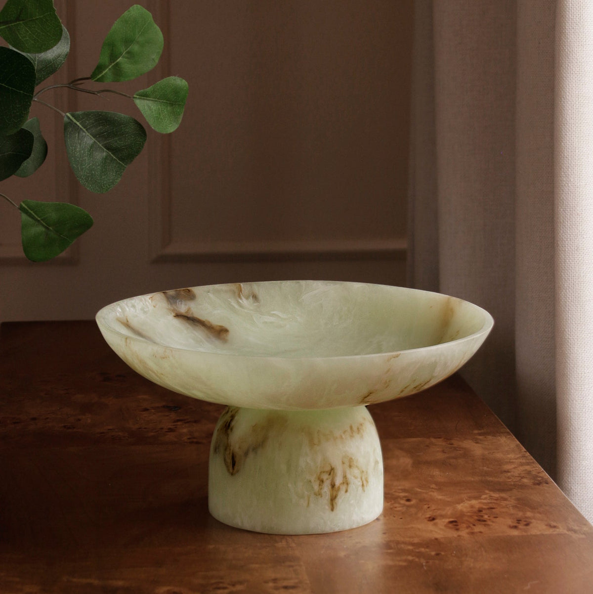 Resin Giada Medium Pedestal Jade Swirl - Bowl Top View | Bone & Brass