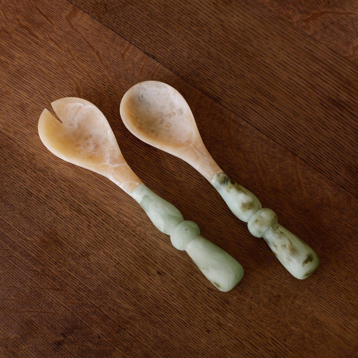 Resin Giada Salad Servers Jade Swirl - Handle Detail | Bone & Brass