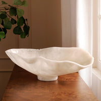 Resin Alabaster Large Oval Bowl White Swirl - Bowl Top View | Bone & Brass