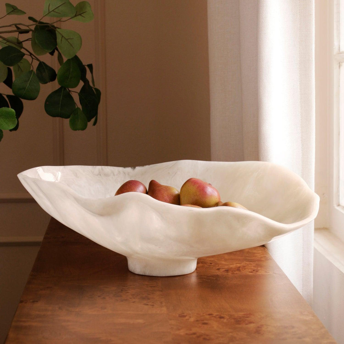 Resin Alabaster Large Oval Bowl White Swirl - Bowl Detail | Bone & Brass