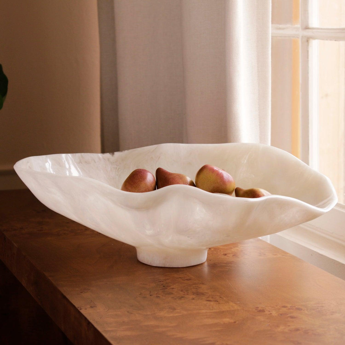 Resin Alabaster Large Oval Bowl White Swirl - Bowl View | Bone & Brass