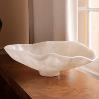 Resin Alabaster Large Oval Bowl White Swirl - Bowl Side View | Bone & Brass