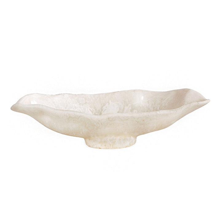 Resin Alabaster Medium Oval Bowl White Swirl | Bone & Brass