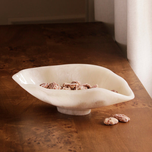 White resin Alabaster Small Oval Bowl