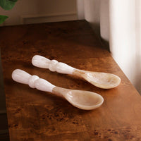 Resin Alabaster Salad Servers White Swirl - Handle Detail | Bone & Brass