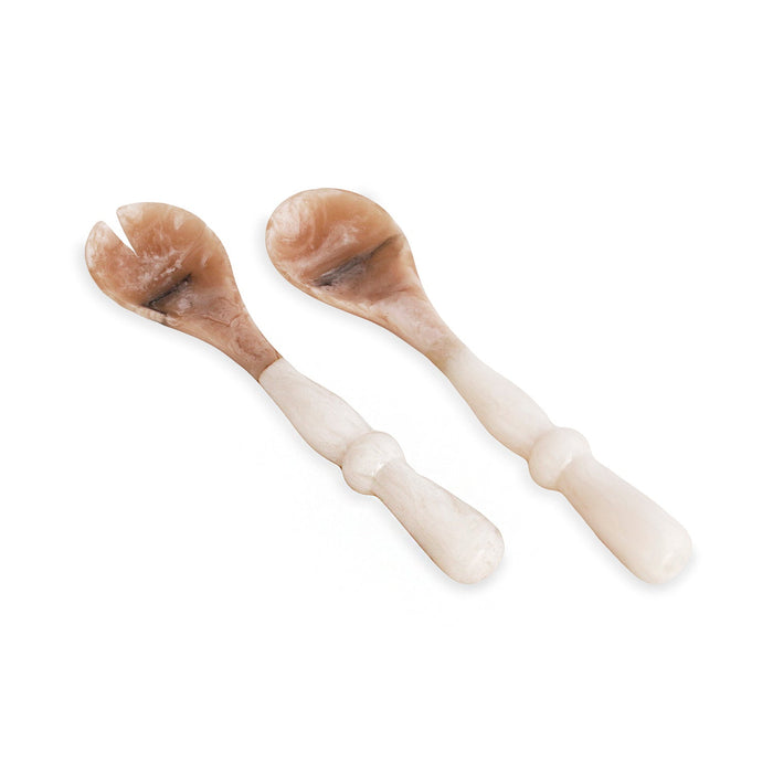Resin Alabaster Salad Servers White Swirl | Bone & Brass