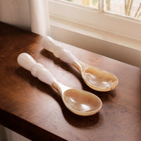 Resin Alabaster Salad Servers White Swirl - Set Detail | Bone & Brass