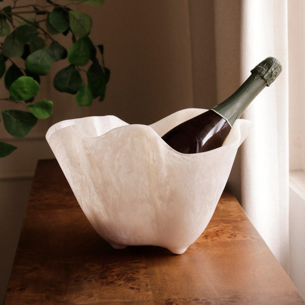 Resin Alabaster Ice Bucket White Swirl - Ice Bucket Detail | Bone & Brass