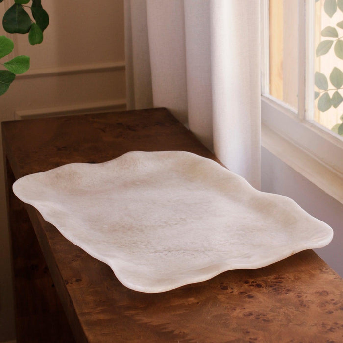 Resin Alabaster Extra Large Rectangular Tray White Swirl