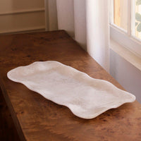 Resin Alabaster Long Rectangle Tray White Swirl - Tray Top View | Bone & Brass