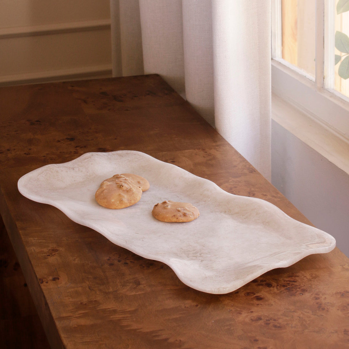 Resin Alabaster Long Rectangle Tray White Swirl - Tray Detail | Bone & Brass