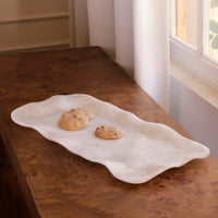 Resin Alabaster Long Rectangle Tray White Swirl - Tray Detail | Bone & Brass