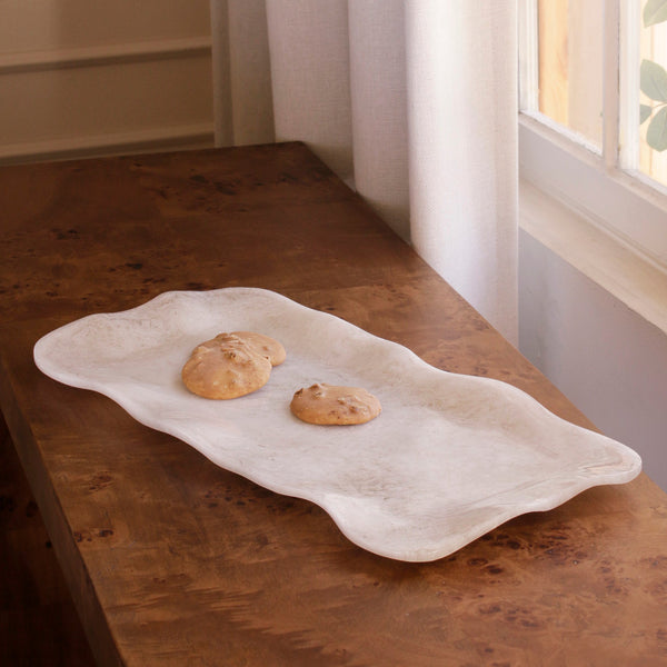 Resin Alabaster Long Rectangle Tray White Swirl - Tray Detail | Bone & Brass