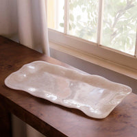 Resin Alabaster Long Rectangle Tray White Swirl - Tray Side View | Bone & Brass