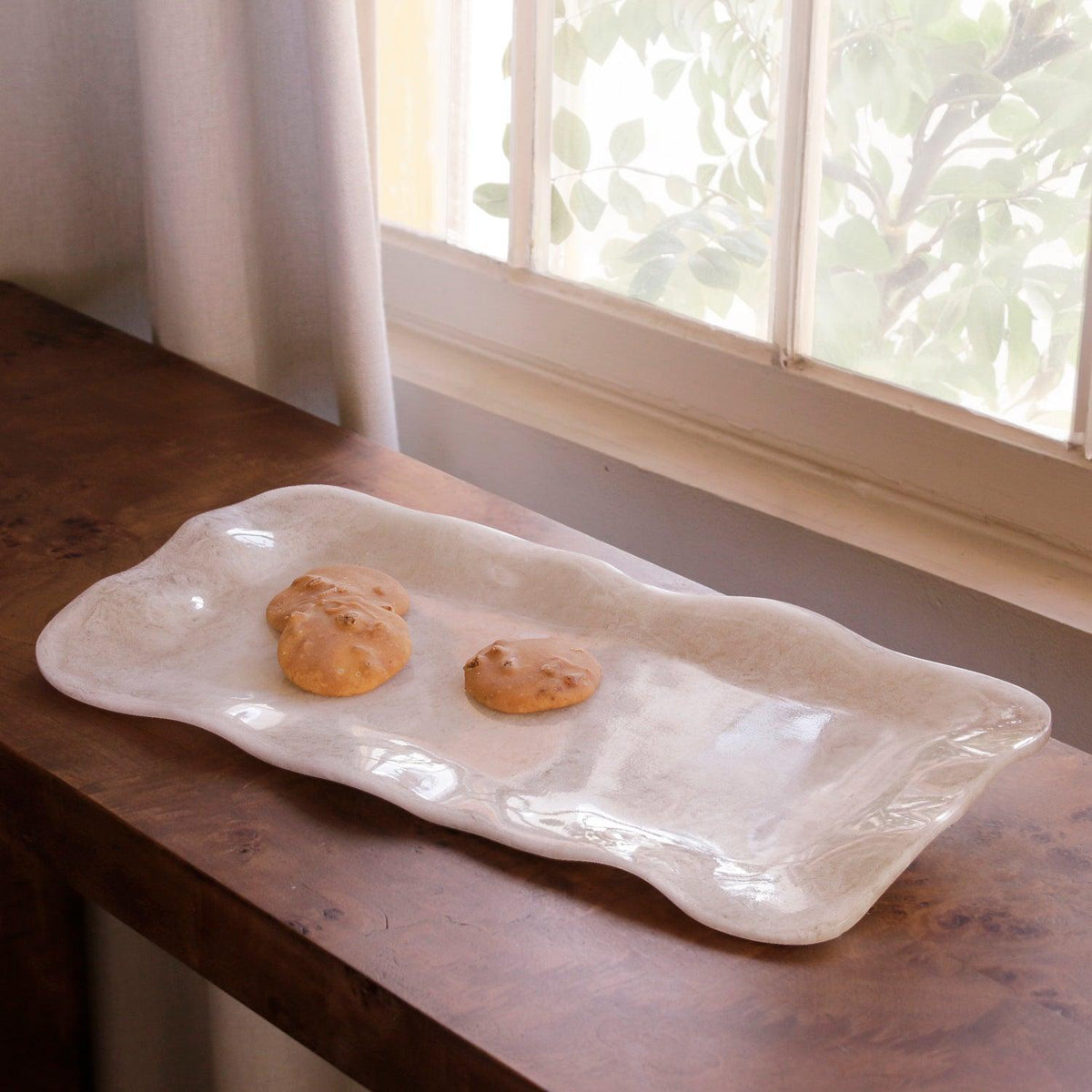 Resin Alabaster Long Rectangle Tray White Swirl - Tray View | Bone & Brass