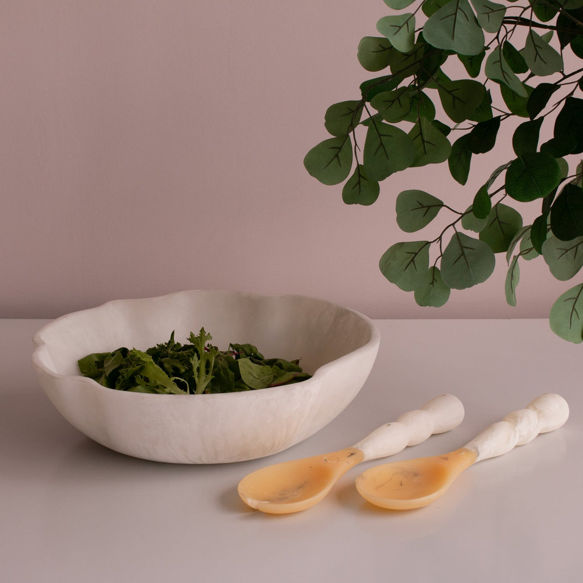 Resin Beige & White Salad Servers - Set Detail | Bone & Brass