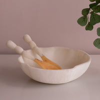 Resin Beige & White Salad Servers - Handle Detail | Bone & Brass