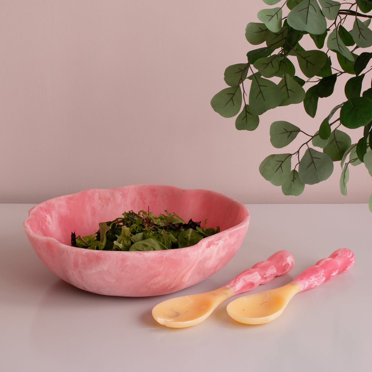 Resin Sorbet Salad Servers Raspberry - Handle Detail | Bone & Brass