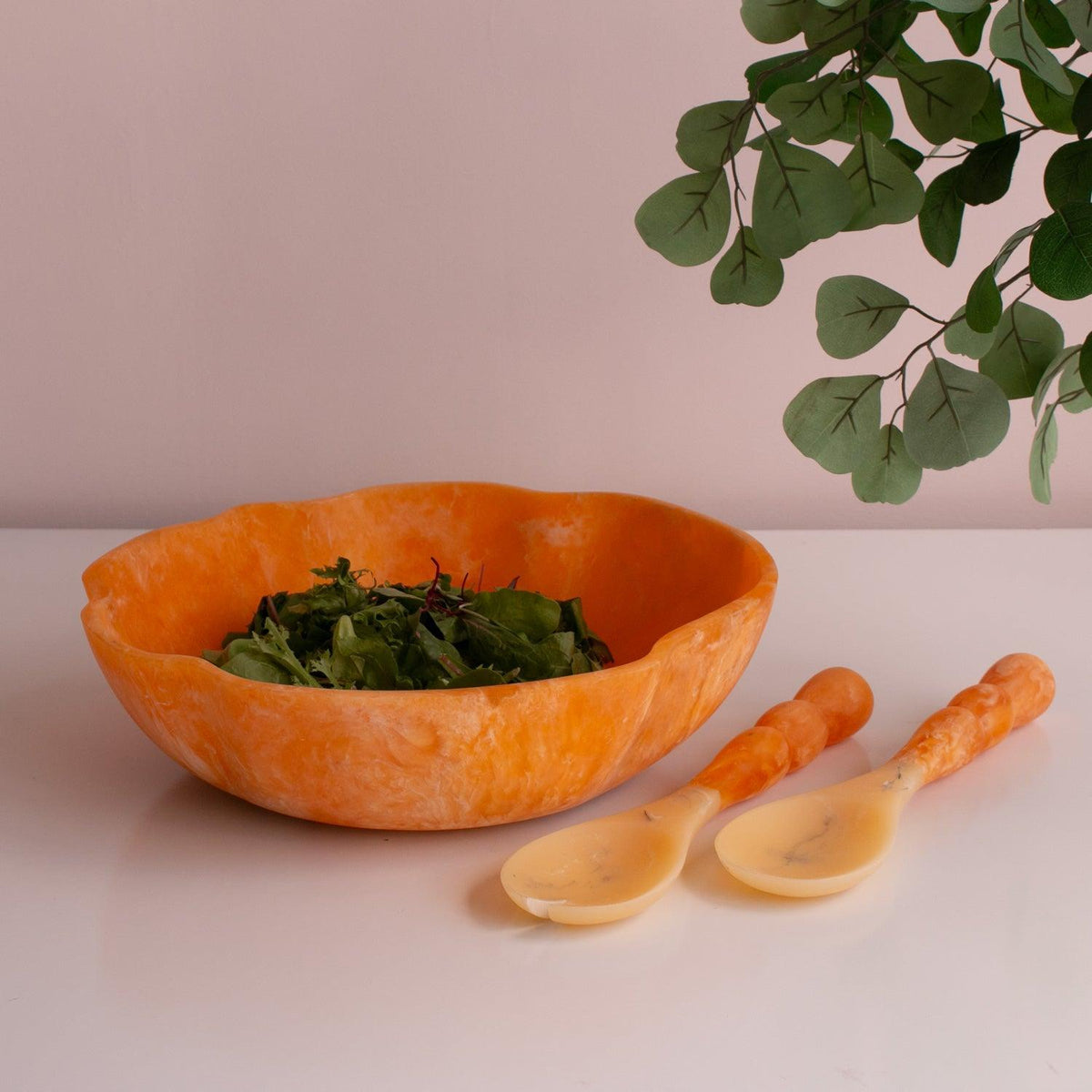 Resin Sorbet Salad Servers Tangerine - Set Top View | Bone & Brass