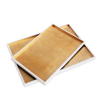 Indochine Rectangle Lacquered Trays Set 2 White Gold | Bone & Brass