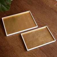 Indochine Rectangle Lacquered Trays Set 2 White Gold - Tray Top View | Bone & Brass