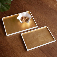 Indochine Rectangle Lacquered Trays Set 2 White Gold - Tray Side View | Bone & Brass