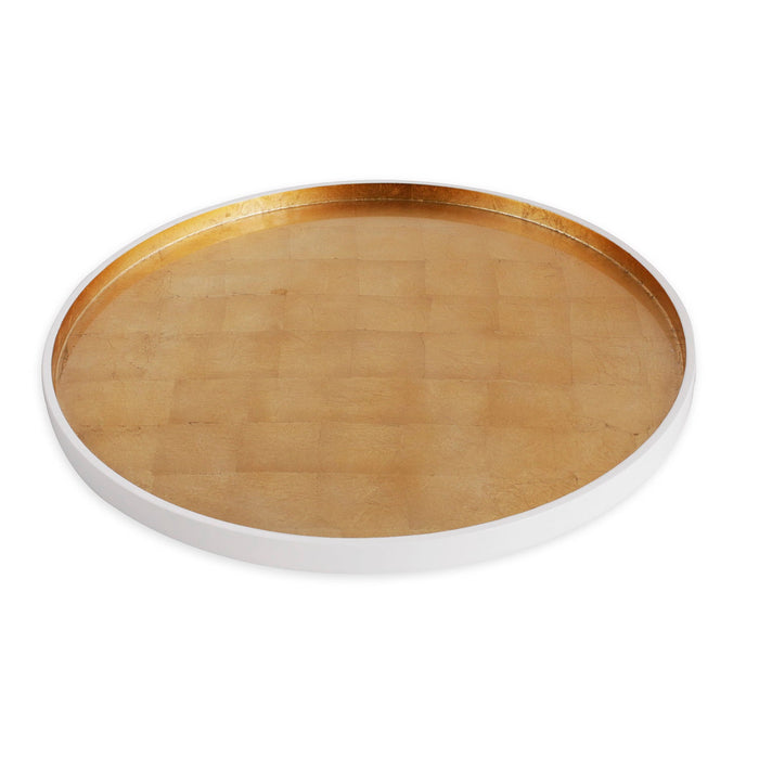White & Gold Round Lacquered Tray